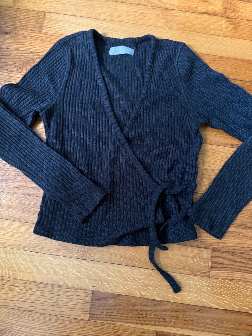 Everlane Cozy Ribbed Wrap Top Black Ribbed Wrap Sweater